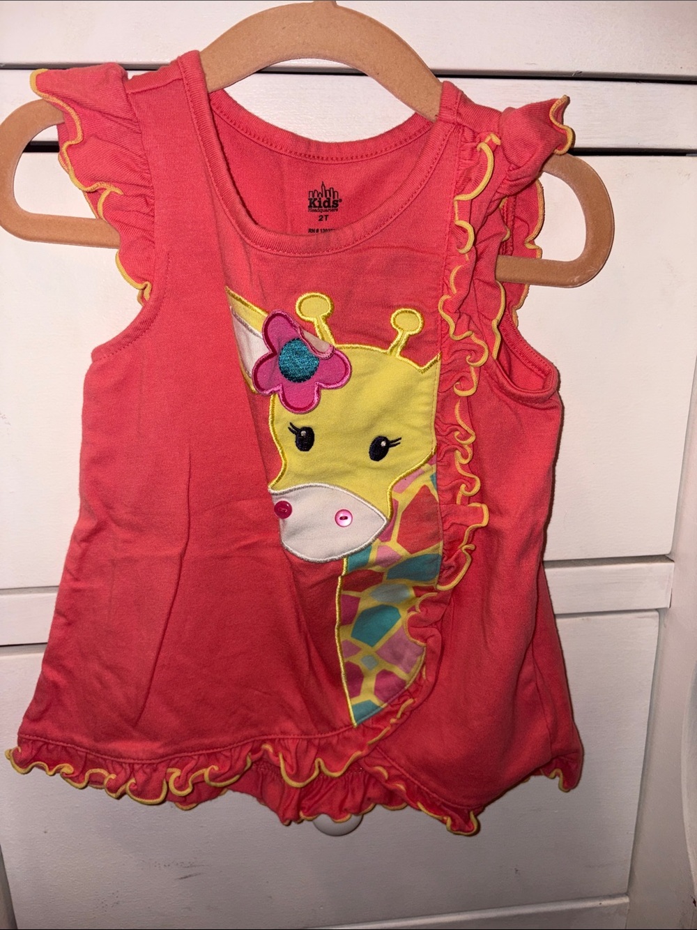 Kids Headquarters Coral Ruffle Tank with Giraffe Applique
